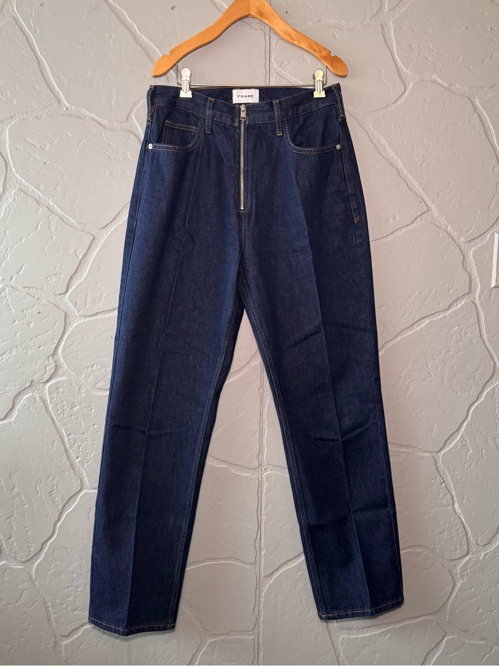 FRAME Jeans Womens 29 High Rise Dark Wash Exposed Zip Straight Leg Denim